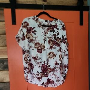 Maurices Floral Blouse - White and Brown